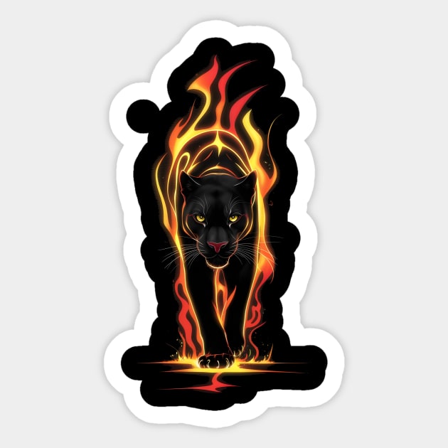 Ethereal Blaze: Minimalistic Black Panther Fire Art Sticker by ShopFusion